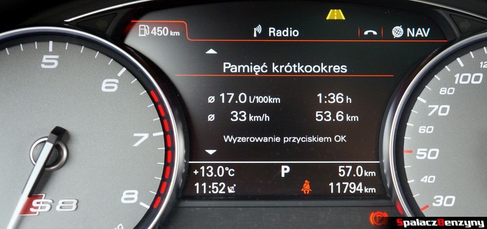 Spalanie benzyny Audi S8 4.0 TFSI 2015